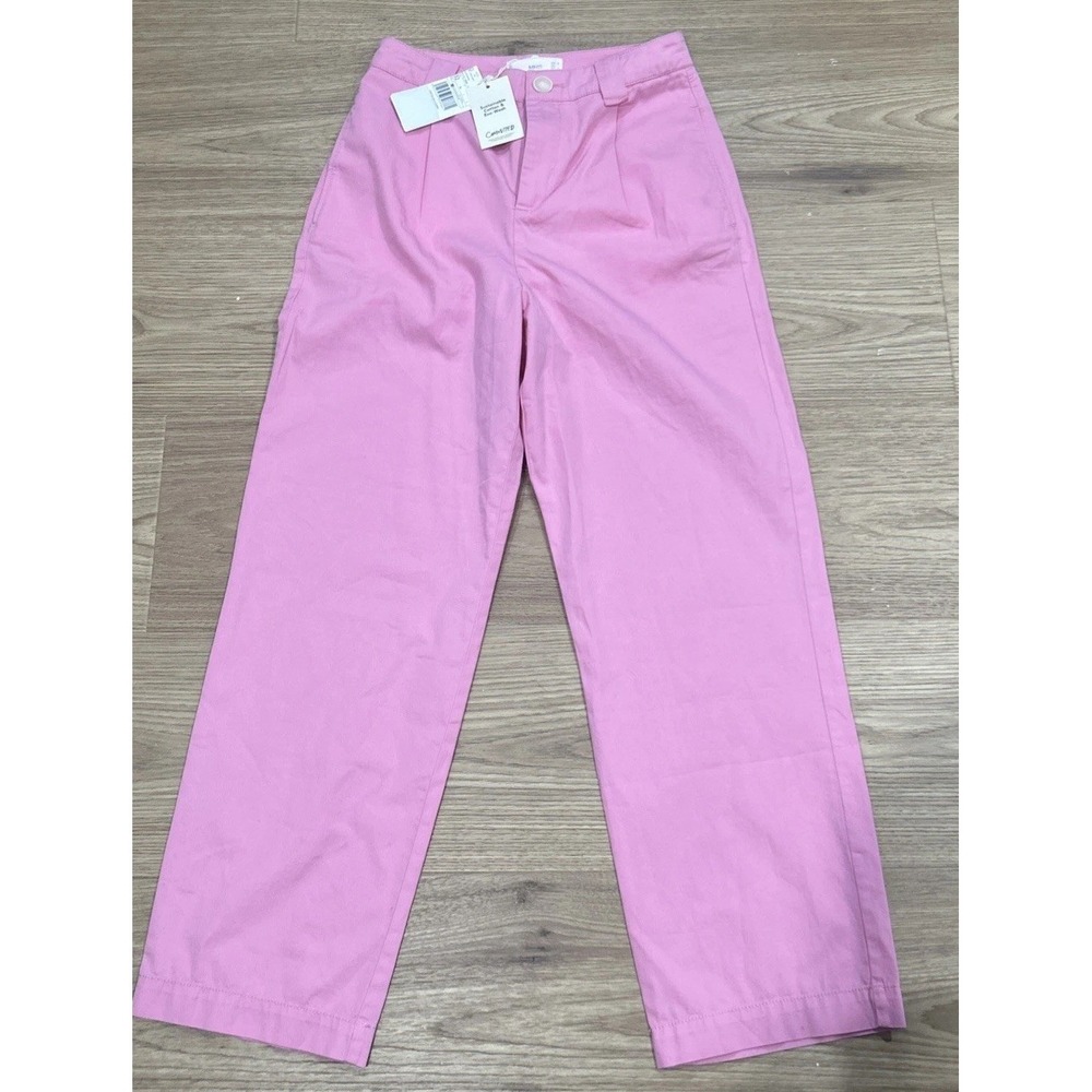 NWT MNG Cotton‎ Poplin Pleated Trousers Pink SZ- 1 Lightweight